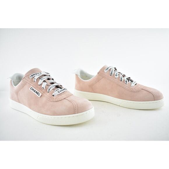Chanel 20S Weekender Pink Suede CC Logo Laces Low Top Flat Runner Sneaker 42 - Picture 3 of 12